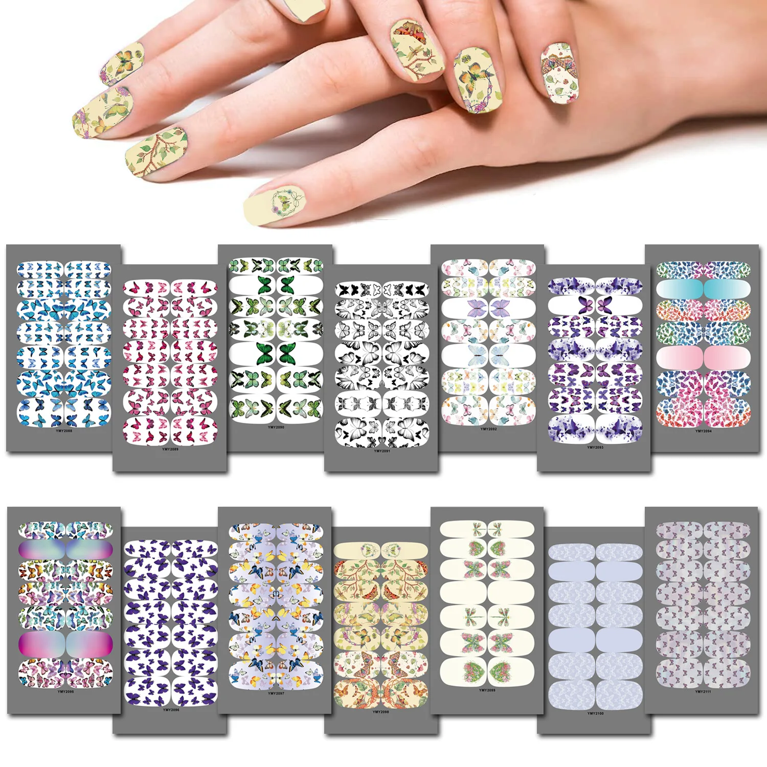 

14tips/sheet Spring Butterfly Design Nail Art Stickers Waterproof Full Cover Slider Wraps Decorations for Manicure Decals