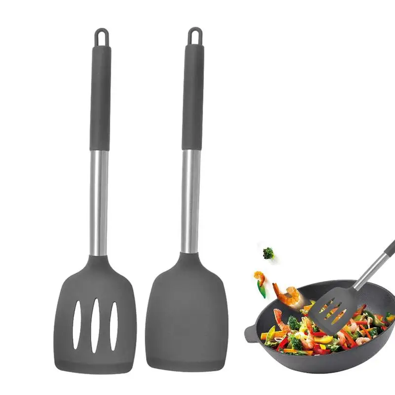 

Spatulas For Nonstick Cookware Nonstick Slotted Silicone Spatula 2PCS Heat Resistant Pancake Spatula Kitchen Spatulas For