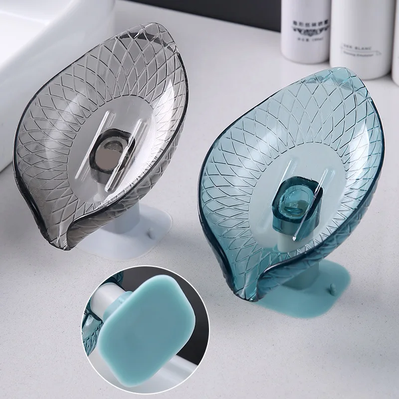 

New Leaf Shaped Suction Cup Water Draining Soap Box Soap Box Shelf Perforated Free Wall Mounted Toilet Soap Holder Bathroom