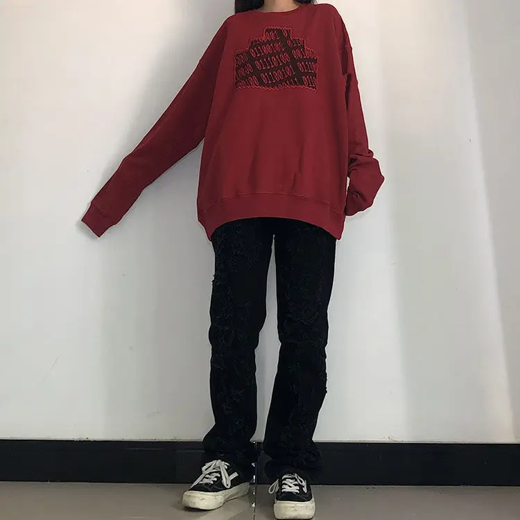 

Retro Round Neck Pullover Letter Printing Casual Wild Spring and Autumn New Korean Version Trend Fashion Simple Loose Sweater
