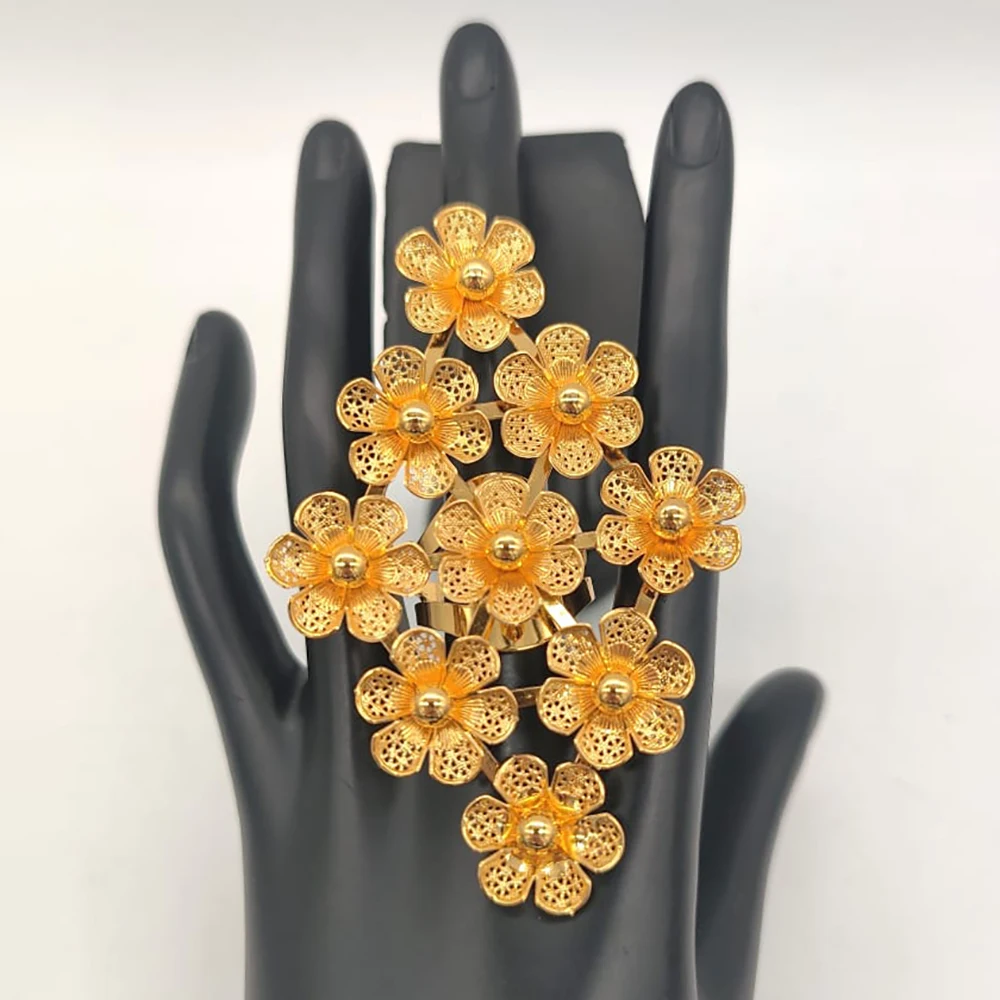 

Luxury Cocktail Ring for Women African Dubai 18k Gold Color Flower Design Finger Ring for Weddings Party Jewellery Accessories