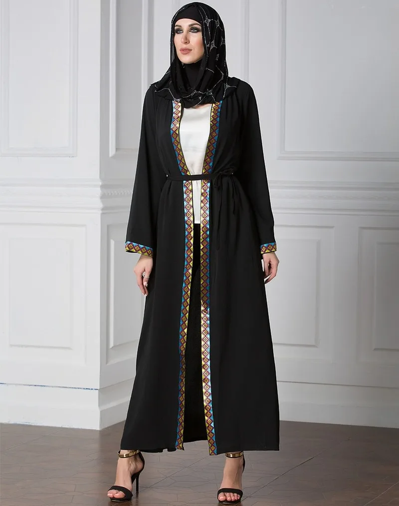 Платье для мусульманской женщины, модный мусульманский кардиган в арабском стиле, свободный женский халат с длинным рукавом, Ближний Восто...