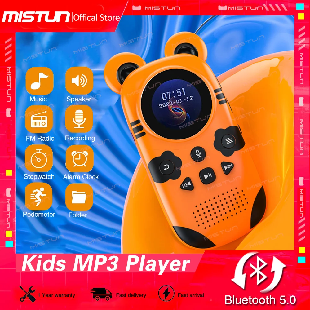

Portable Cartoon Child Music MP3 Player with Bluetooth5.0 Speaker/FM/ Recorder/Alarm Clock/Stopwatch/Pedometer Support up to 64G