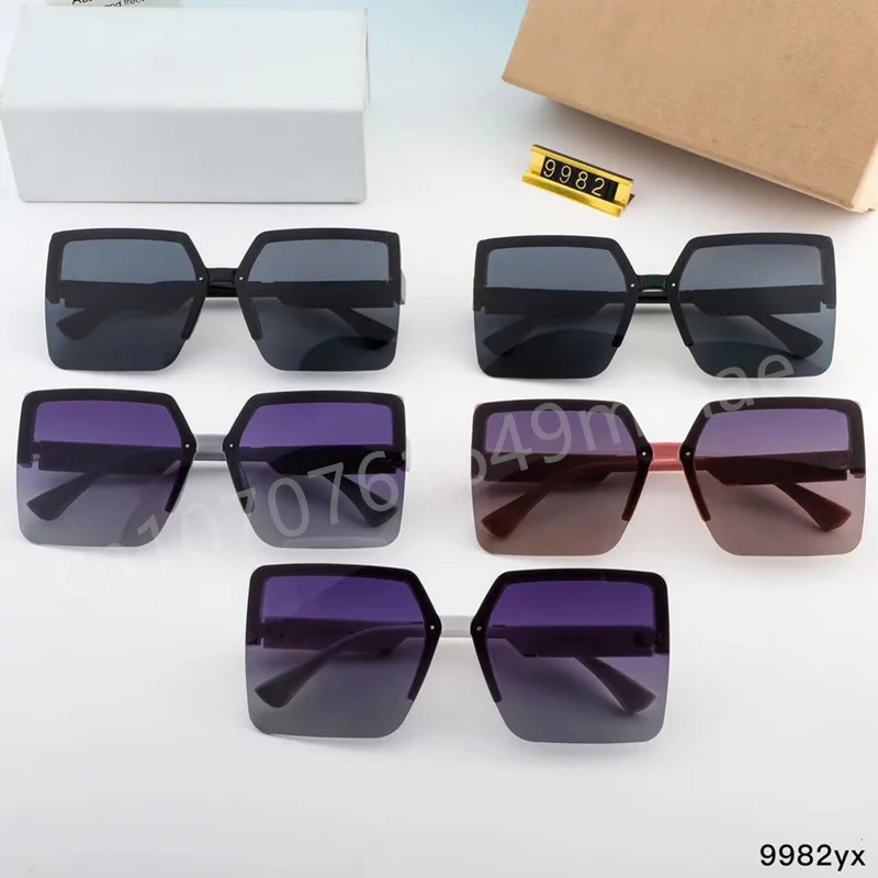 

Large Square Half Rimless Gradient Lens Men Women Sunglasses Polycarbonate Steampunk 2022 Luxury Brand Unisex Sunglasses 9982