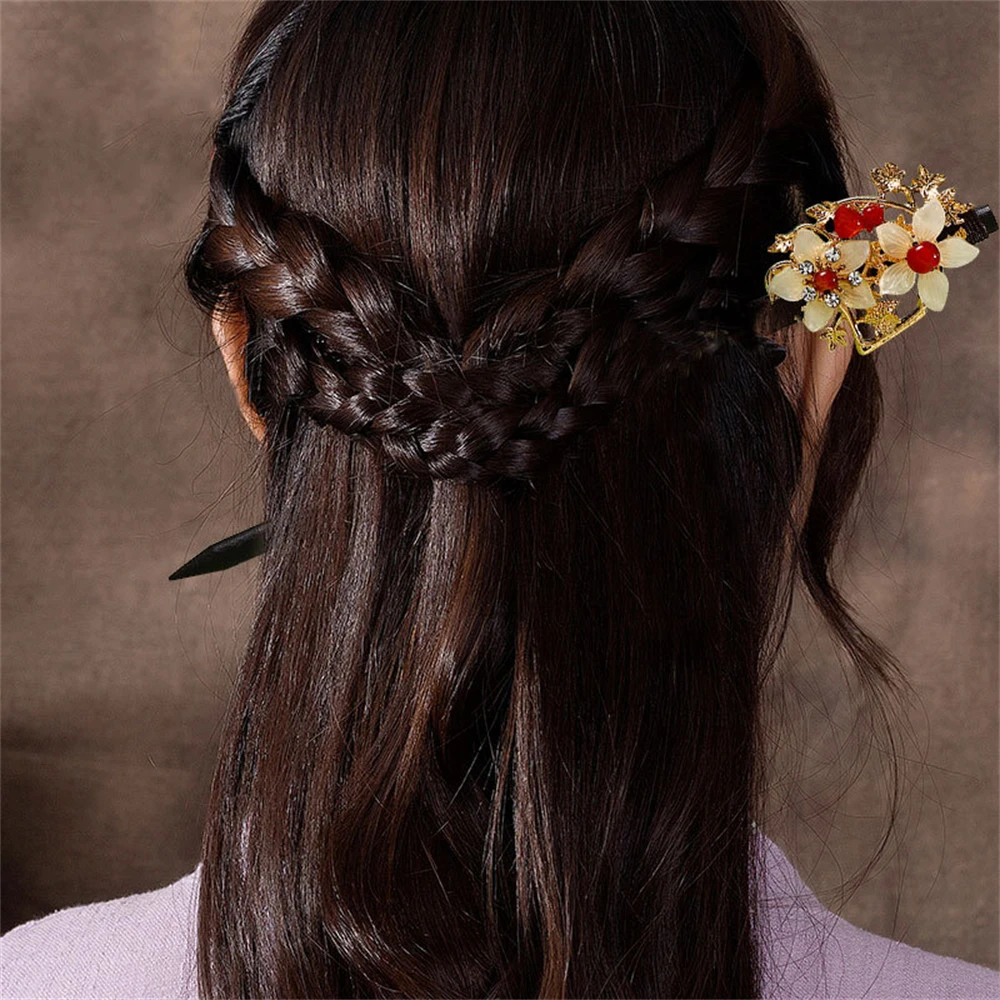 

Vintage Chinese Style Hanfu Hair Stick Women Wood Hair Chopstick Hairpin Metal Glaze Hair Fork Jewelry Hair Accessories Clips