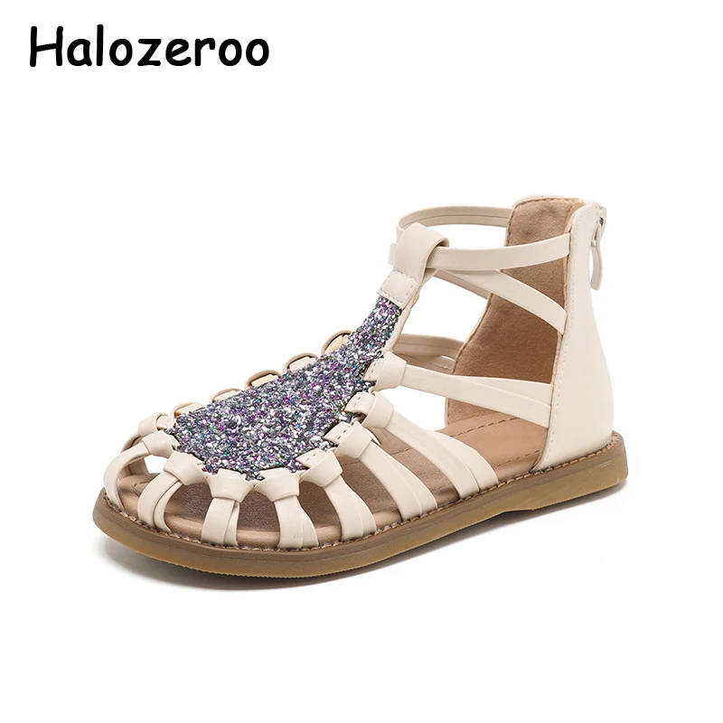 

Новинка, детские сандалии-гладиаторы, брендовая обувь для девочек с блестками, Детские пляжные сандалии, модные сланцы, блестящая Классическая Летняя обувь