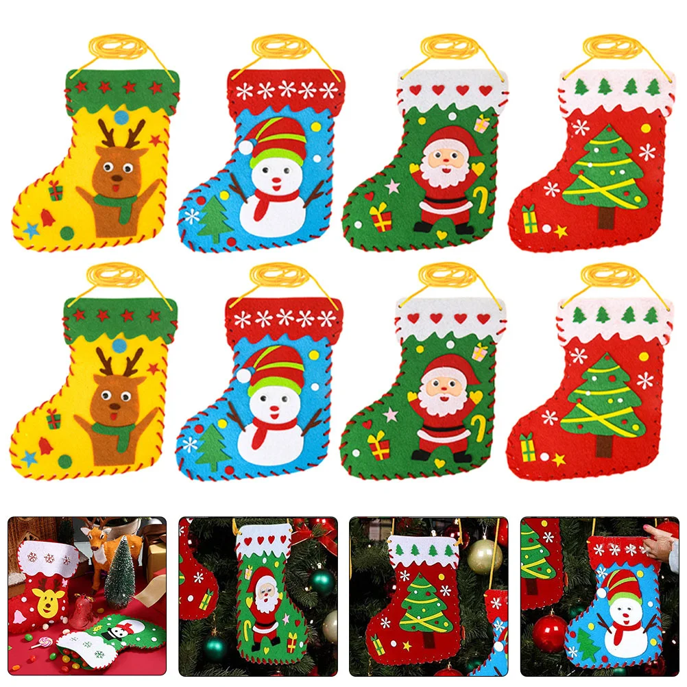 

Christmas Felt Stockings Santa Snowman Reindeer Ornaments Sewing Kits Diy Decoration Xmas Party