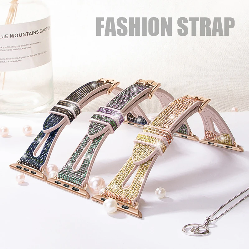 Slim Discoloration Strap For Apple Watch band 44mm 40mm 45mm 41mm 42mm 38mm Leather+Silicone wrist belt bracelet iwatch 4 5 6 7