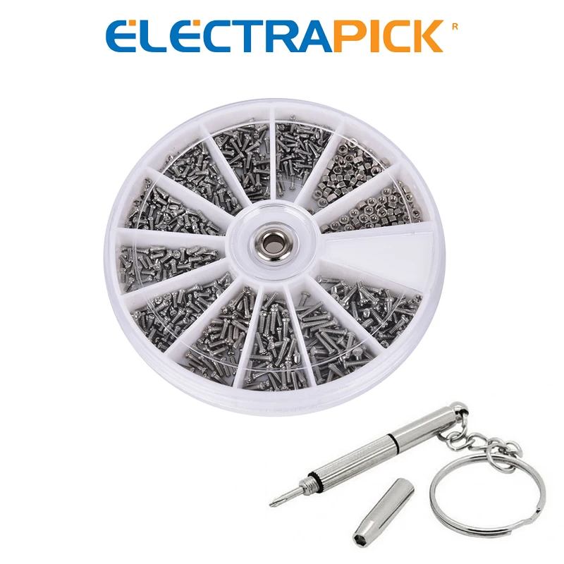 Электропик 1000/600 шт. 12 видов маленьких винтов и гаек, никелированного железа, электронного инструмента для ремонта микроочков.