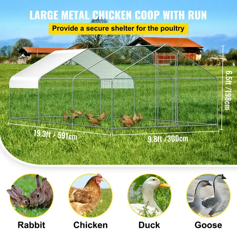 

Metal Chicken Coop Hen Run House Spire Walk-in Cage 19.3x9.8x6.5 ft