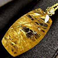 natural gold rutilated quartz rectangle pendant necklace brazil 26 616 614 5mm 18k gold rutilted women men jewelry aaaaaaa