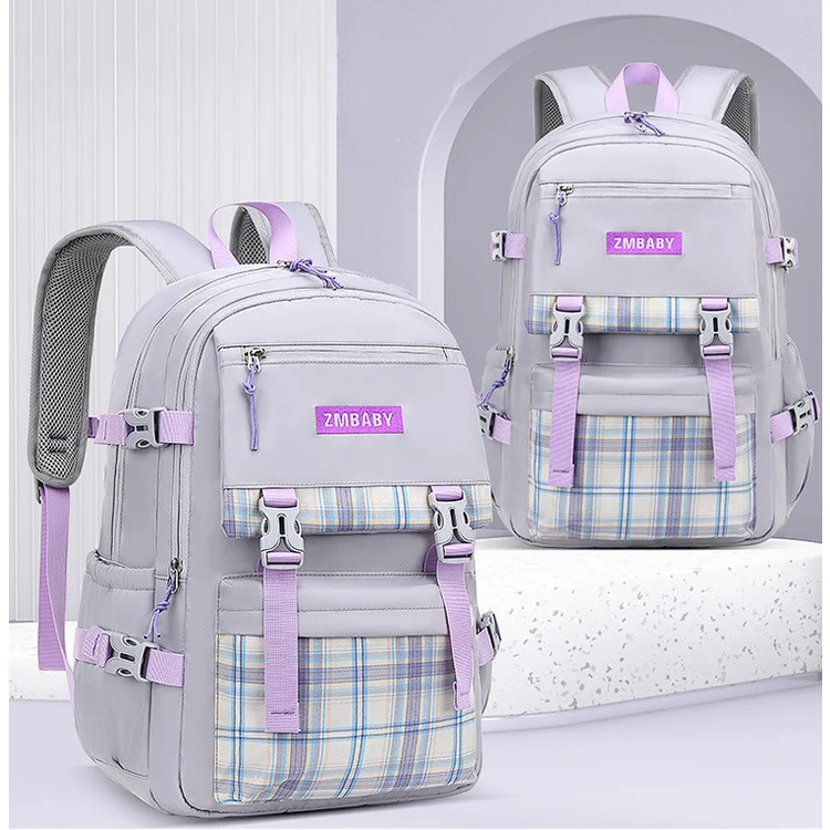 Primary School Students Grade 1-6-9 Girls Sweet Simple Backpacks New High-capacity Leisure Checked Schoolbags Back To School Hot