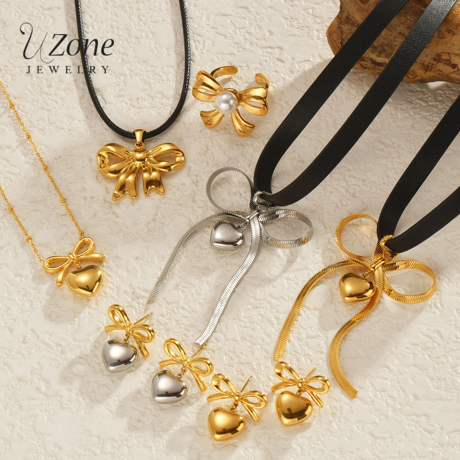 Atoztide модный бант с кисточкой в форме сердца ожерелье серьги кольцо комплект