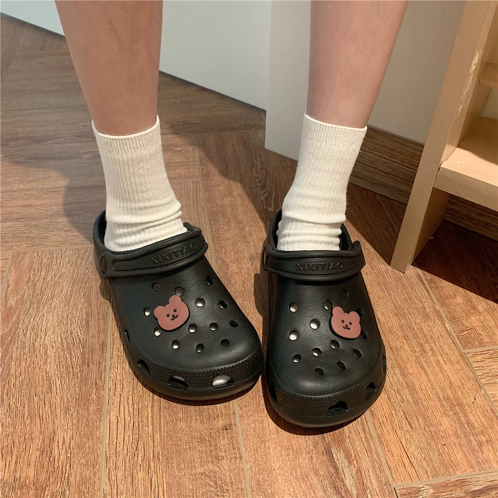 Сандалии женские на платформе Кроксы для сада и пляжа без застежки Мультяшные