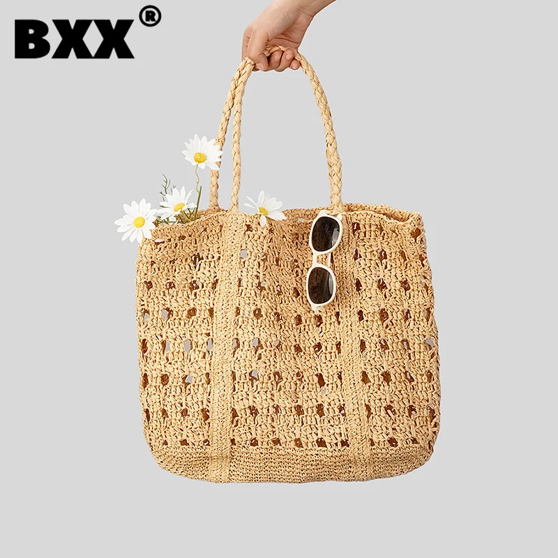 

[BXX] Hollow Out Woven Bag For Female 2023 New Fshion Beach Vacation Bags Female Portable Casual Shopping Handbag 8AB1030