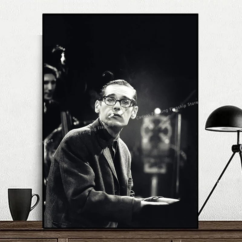 

Pianist Bill Evans Smoking Playing The Piano Black and White Portrait Poster Canvas Painting Wall Art Print Picture Home Decor