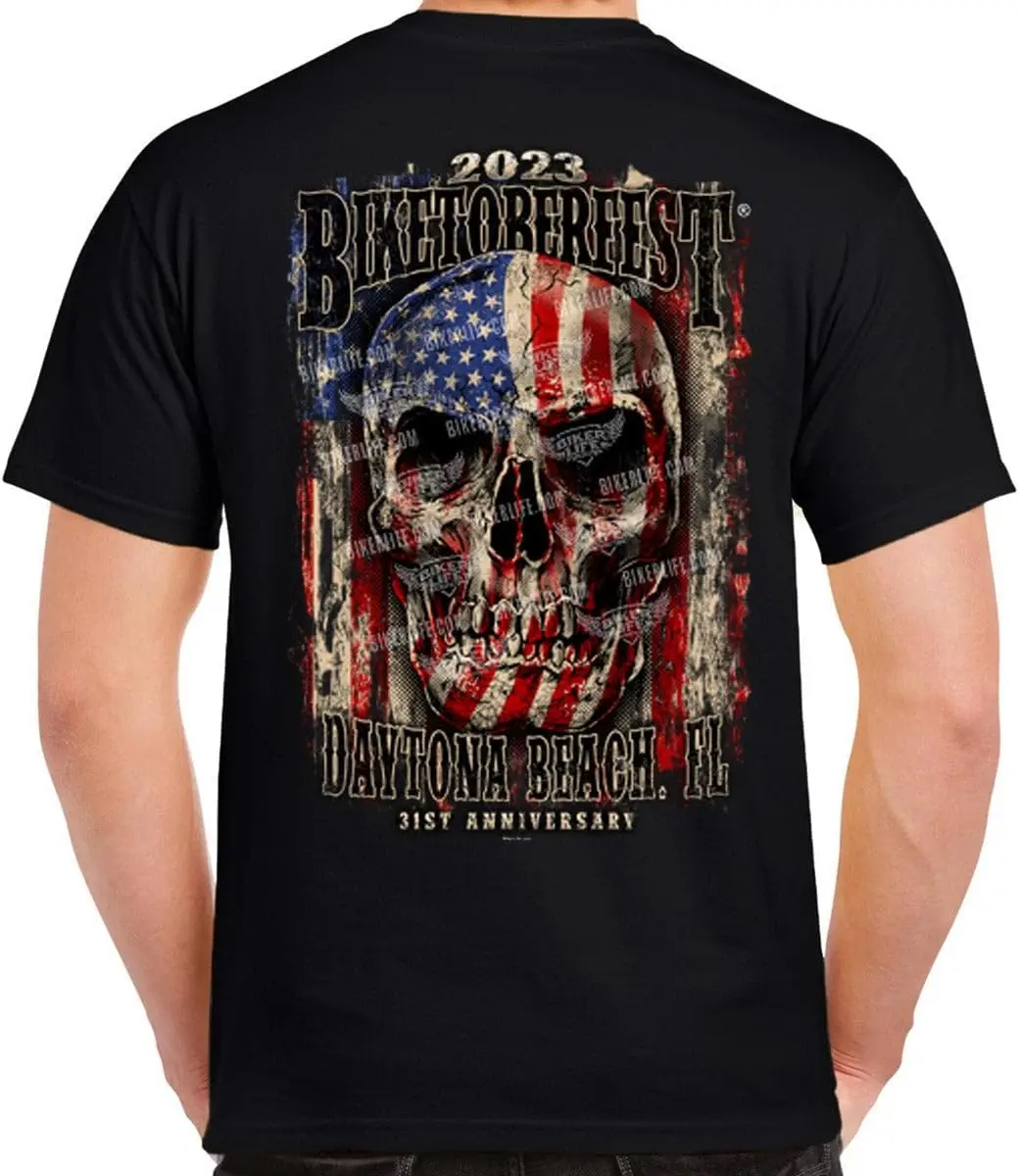 Футболка с флагом Biketoberfest Daytona Beach и черепом 2023.