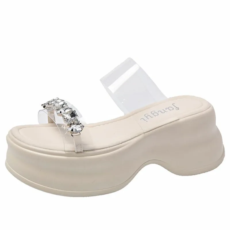 Женские босоножки на танкетке 7 5 см прозрачные сандалии массивной платформе с