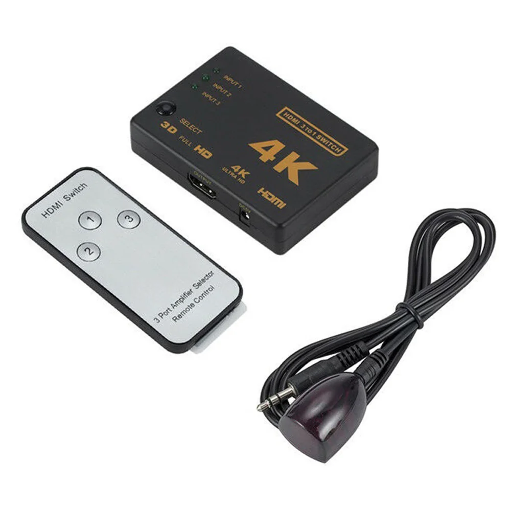 

1080p HDMI Switch Splitter Hub+IR Remote Control 4K*2K 3 Input 1 Output Durable