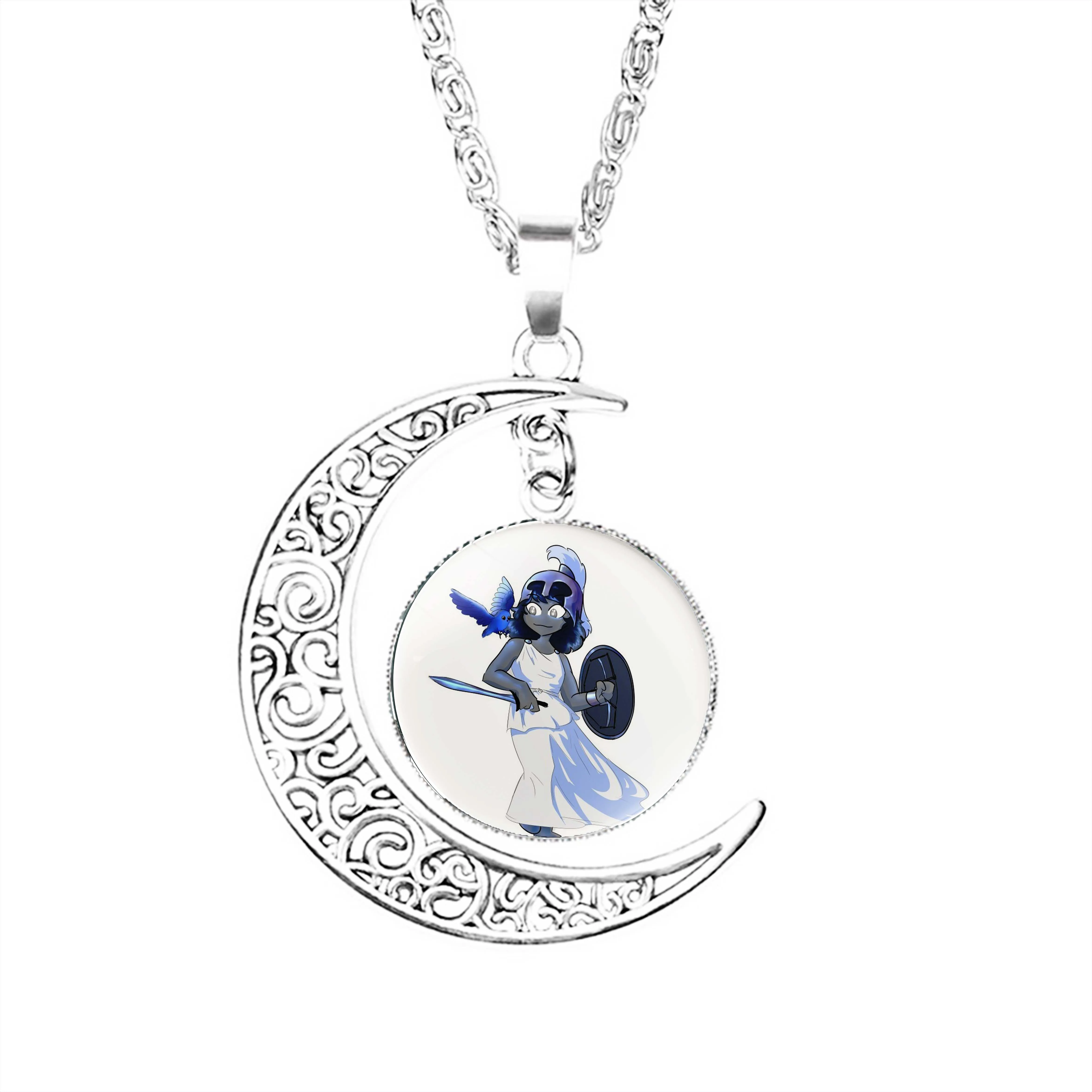 

Athena Moon Necklace Glass Gifts Girls Charm Women Jewelry Dome Lovers Chain Men Boy Pendant Crescent Stainless Steel