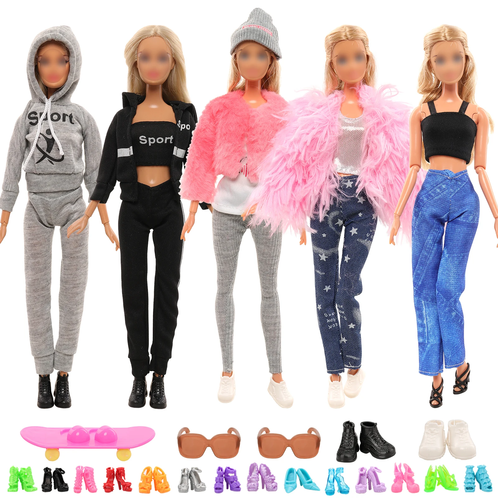 

Barwa Urban Street Style 20 Pieces Include 5 Clothes+2 Sneakers+2 Glasses+10 Shoes+1 Scooter For 11.5 Inch Toy Accessories Gift