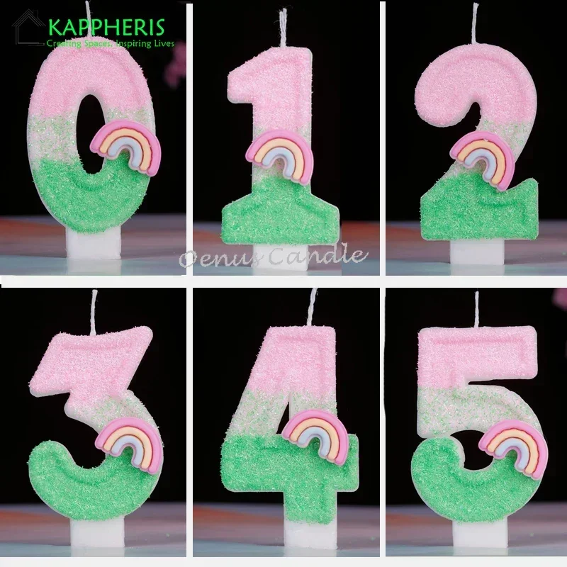 Радужные беспламенные свечи на день рождения для торта розовые зеленые