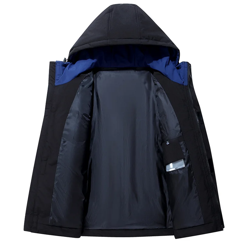 Mens Down Jacket Winter Warm Hooded Windbreaker Coat High Street Trend Patchwork Parka Outdoor Thick Windproof Down Jackets Men