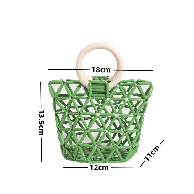 Summer Mini Acrylic Beaded Handbag Bucket Bag with Round Handle Hollow Out Design Girls Small Bag Seaside Beach Bag Sac A Main