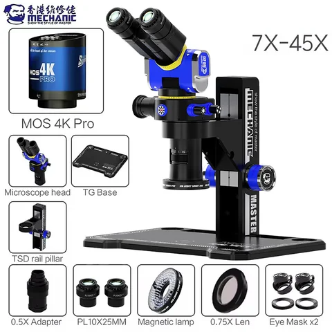 Складной промышленный тринокулярный микроскоп MECHANIC ROBOT Smart EYE 7-45X с непрерывным зумом, 4K HD камера, вращающийся набор инструментов для зрения