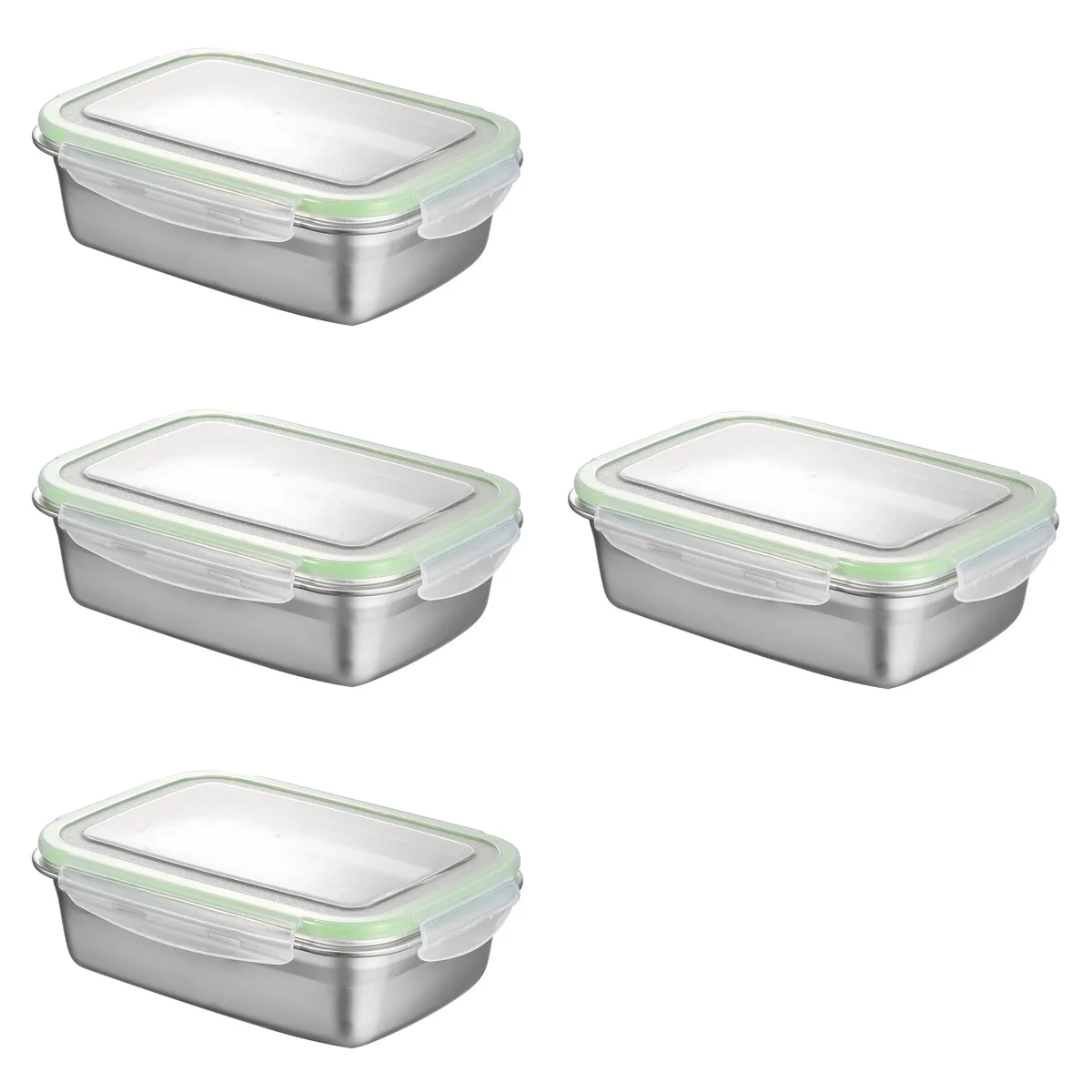 

4pcs Stainless Steel Lunch Box Sealing Crisper Heat Insulation Food Container for Home Office (Green, 350ML)