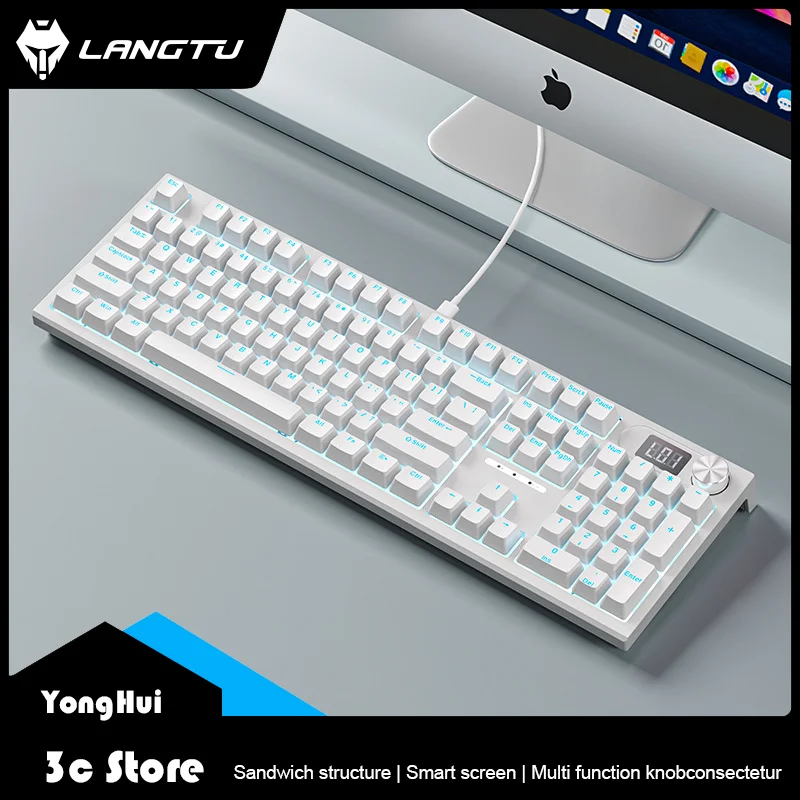 Проводная клавиатура Langtu LT104 с функцией горячей замены, механическая клавиатура, цветной смарт-экран, монохроматическая игровая клавиатура «сделай сам»