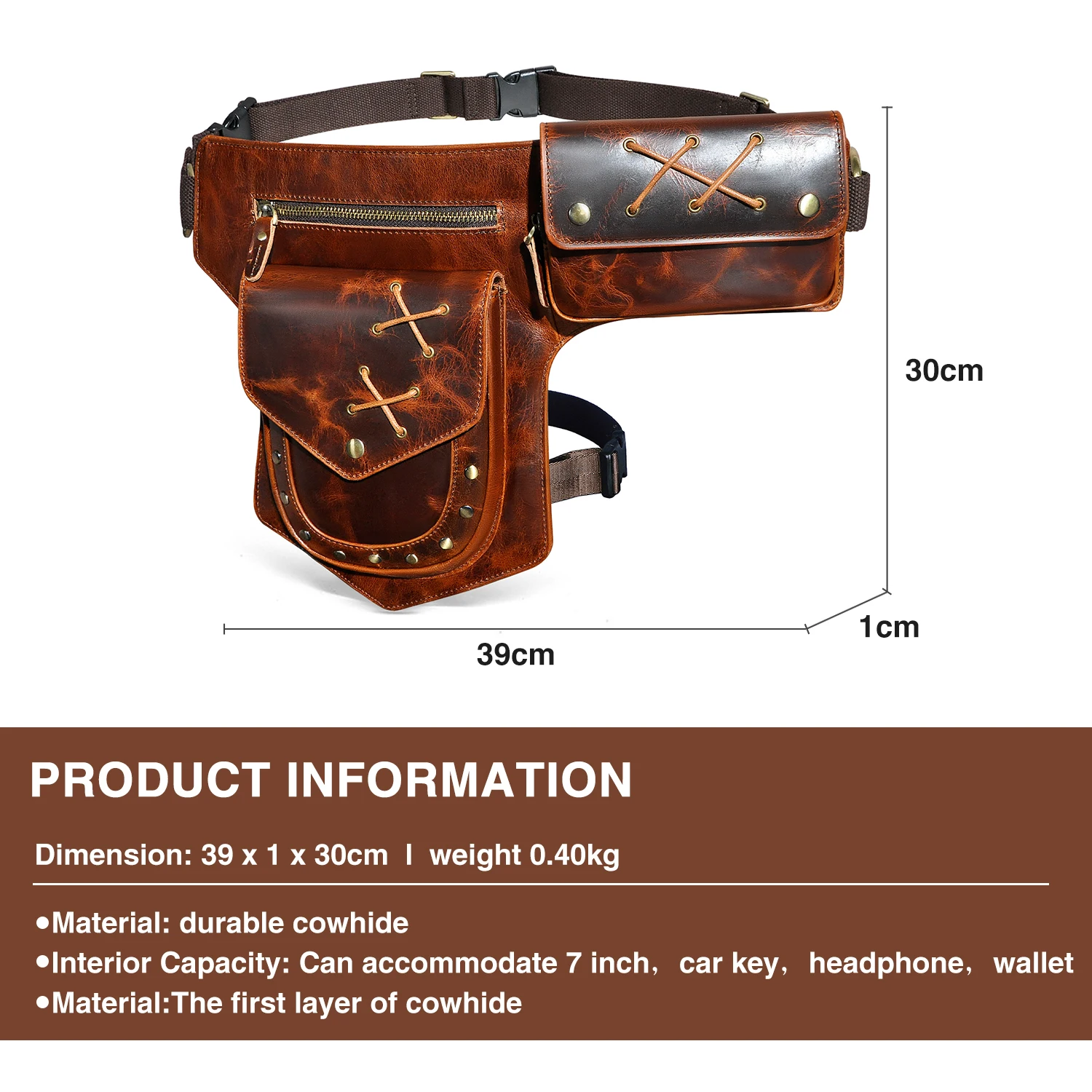 Винтажная кожаная поясная сумка-мессенджер