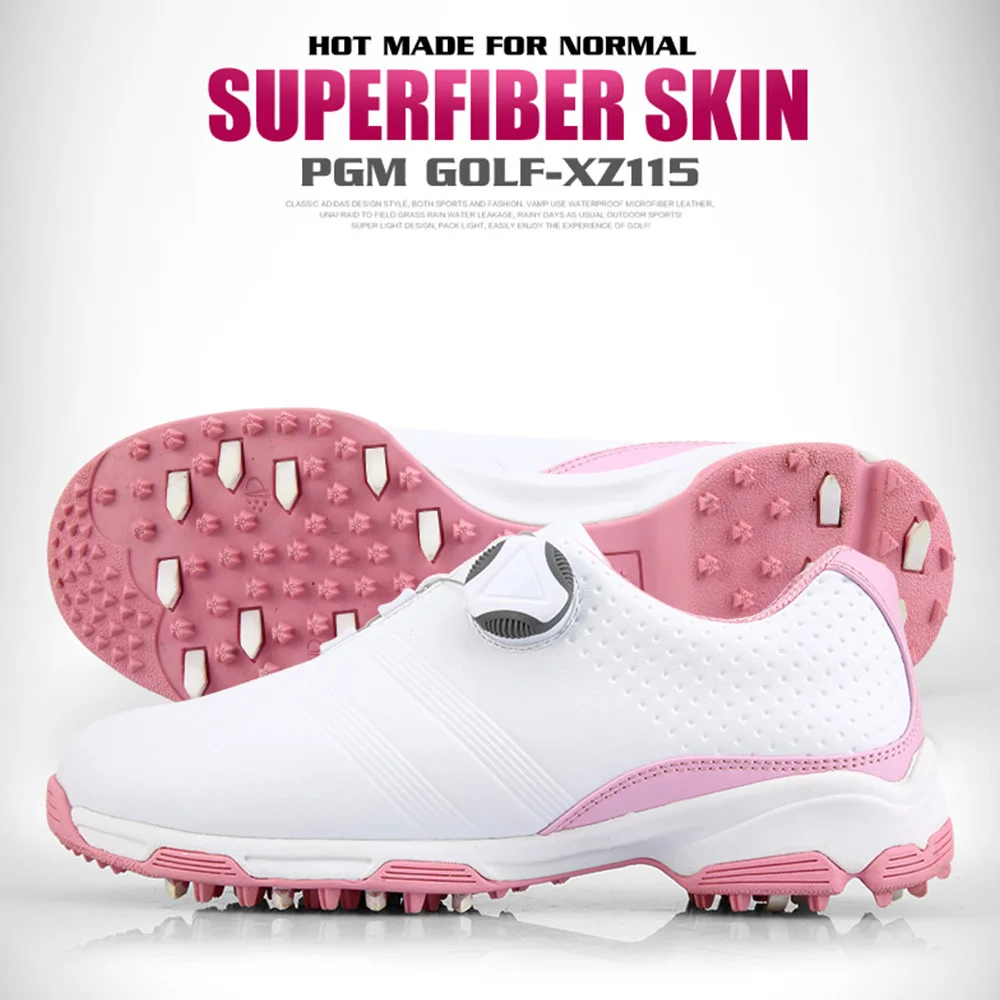 PGM Ladies Breathable Golf Shoes Breathable Rotating Buckle Sneakers Women Quick Lacing Anti-slip Spikes Waterproof Ball Shoes