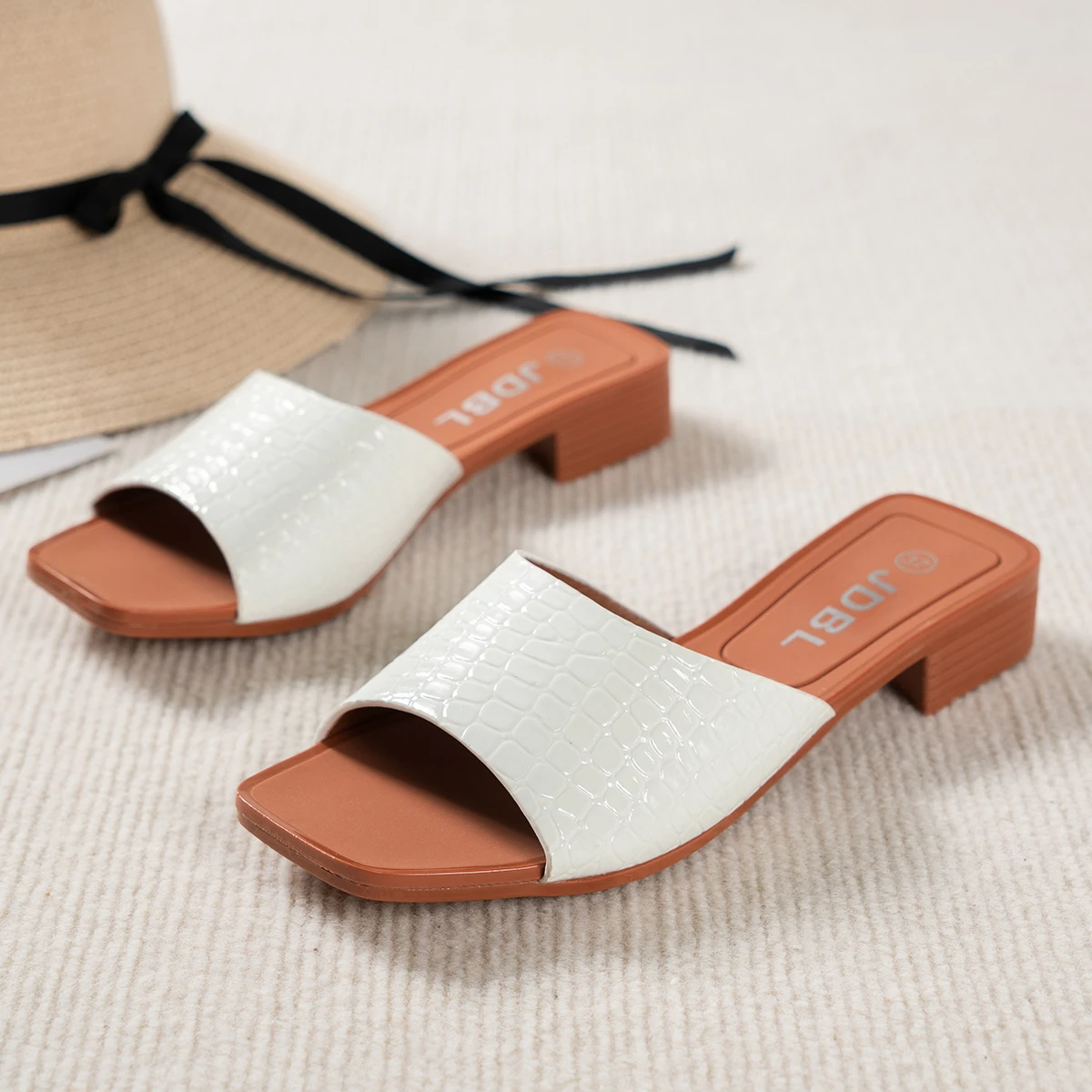 Women High Heels Slippers 2023 Summer Fashion Fish Mouth Mid Heel Sandals Ladies Casual Flip Flops Slides Shoes Zapatos De Mujer