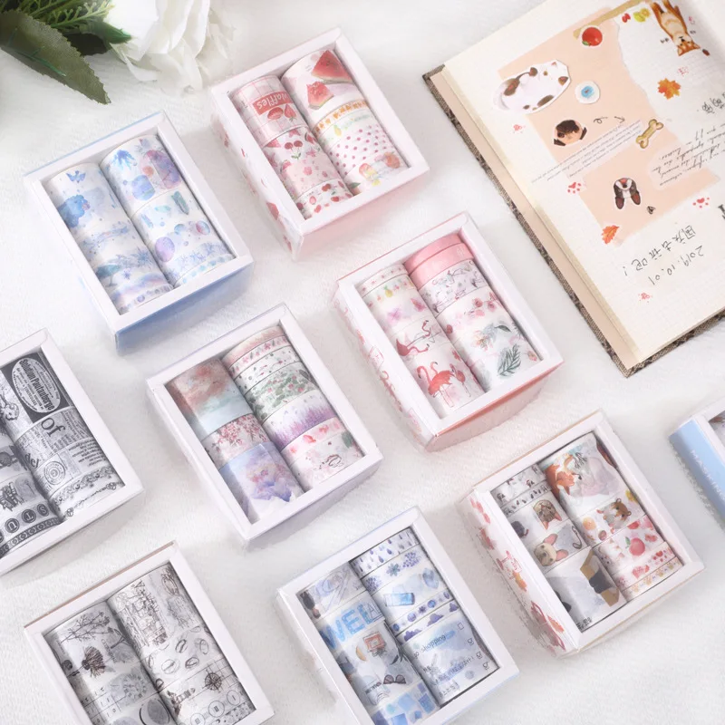 

[10pcs/set] Color Aesthetic Tape Set Washi Masking Tape Paper Series Scrapbooking Stationery Decorative Tape