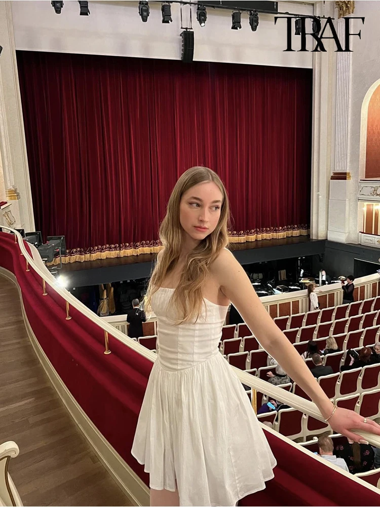 Traf Женское Однотонное Мини-платье На Тонких Бретельках Для Похудения