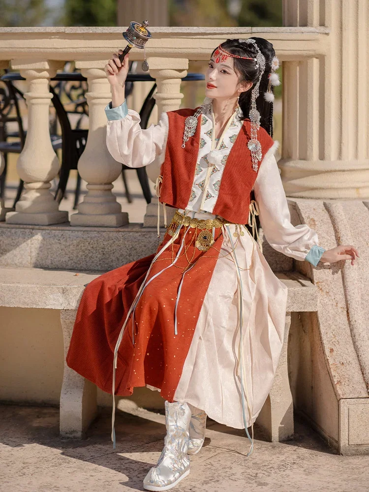 Костюм ханьфу женский в китайском стиле тибетский костюм Тан для взрослых