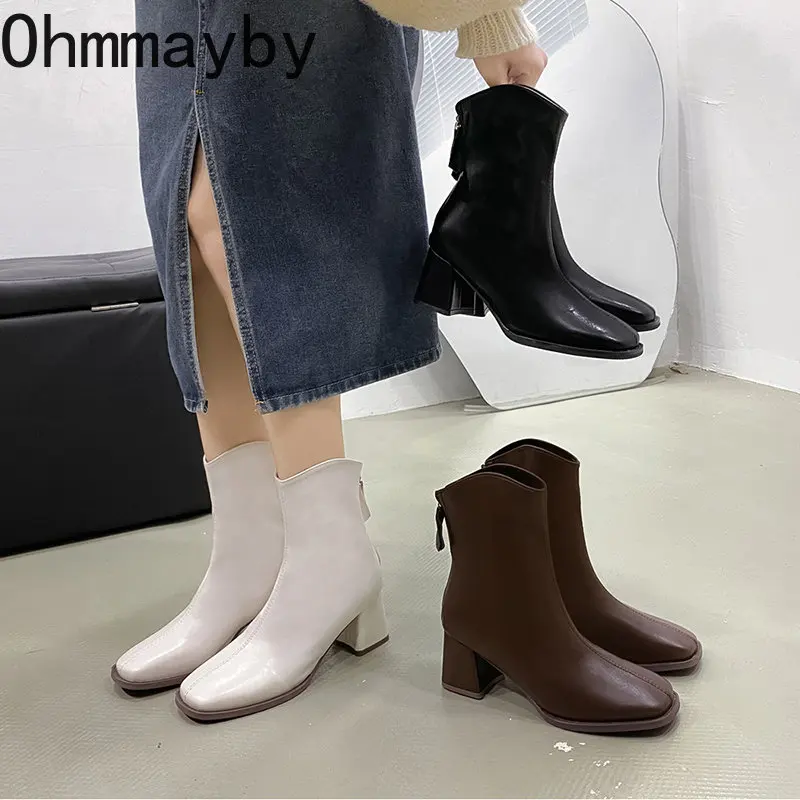 

Дизайнерские зимние женские ботинки на высоком каблуке, Ботильоны на каблуке, осенняя мода, женские туфли-лодочки на молнии с каблуком