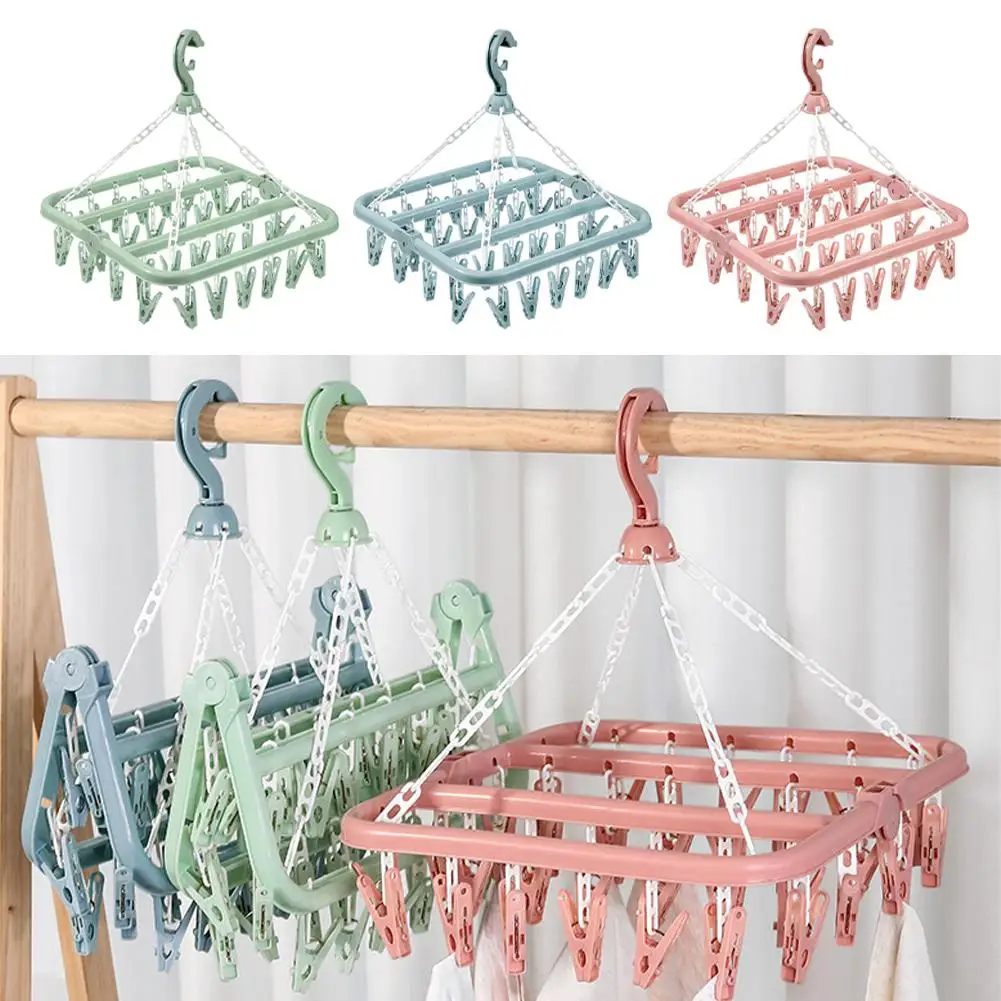 

Folding Hanging Hanger 32 Clip Laundry Storage Multifunctional Windproof Durable Sock Clip Lightweight Drying Sturdy Air Ra E3P4
