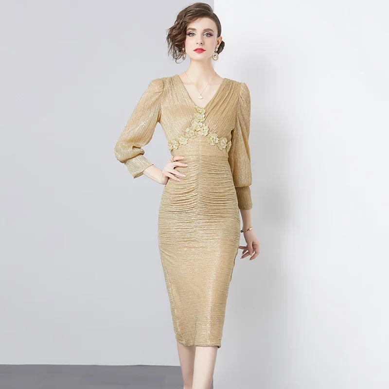 Европейская мода элитное роскошное платье в стиле ретро элегантное тонкое