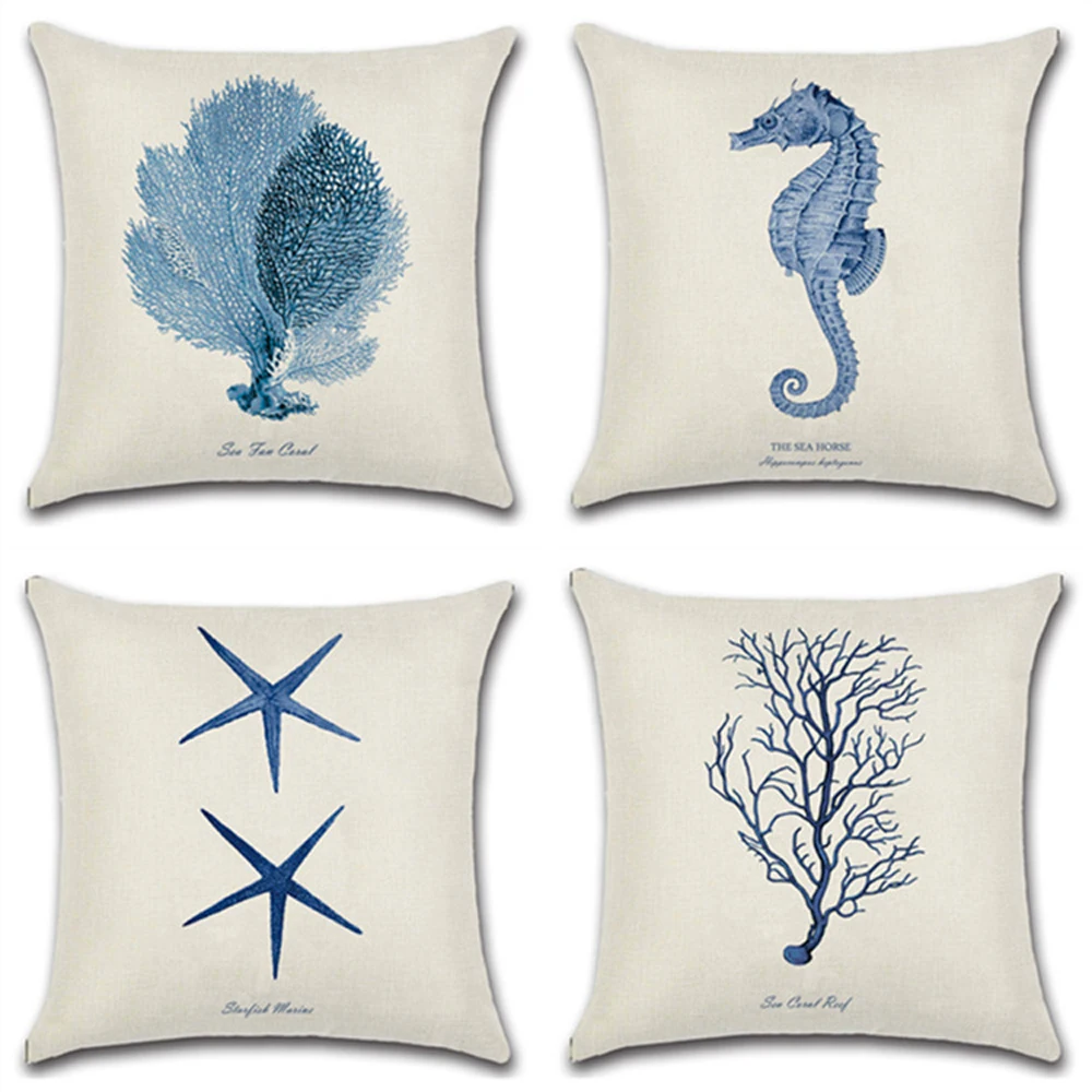 

Seahorse Print Pillowcase Cotton Linen Pillowcase Sofa Living Room Bedroom Decoration Kawaii Room Decoration Cushion Cover 45*45