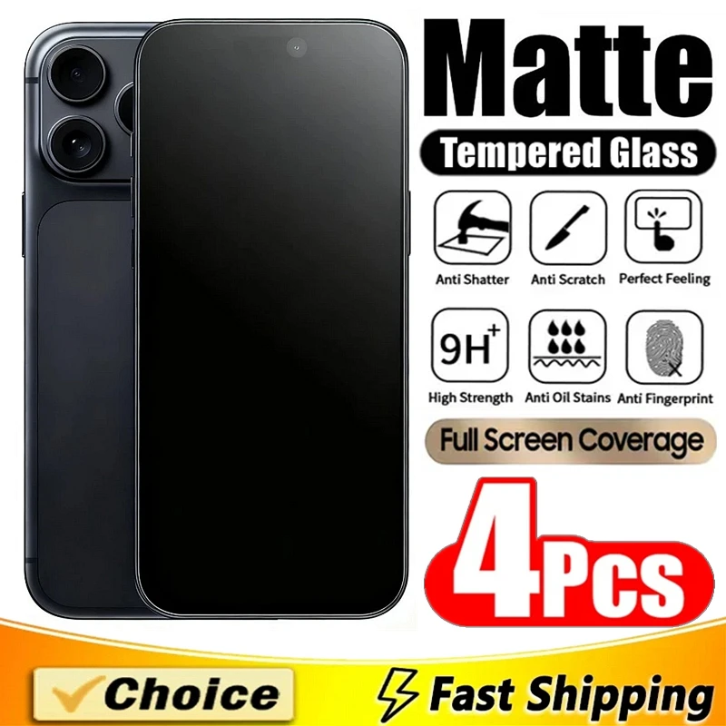 Фото 4 шт. матовое закаленное стекло для iPhone 17 13 12 11 14 15 16 Pro Max Mini матовая защитная пленка для экрана для iPhone 16 15 Plus XR XS MAX №1