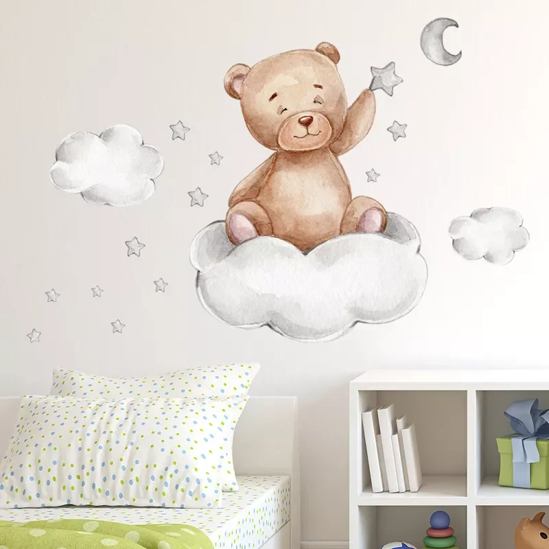

New Cartoon Bear Cloud Wall Stickers for Kids Rooms Baby Boys Girls Room Bedroom Decor Nursery Wallpaper Star Kids Room Decoarat