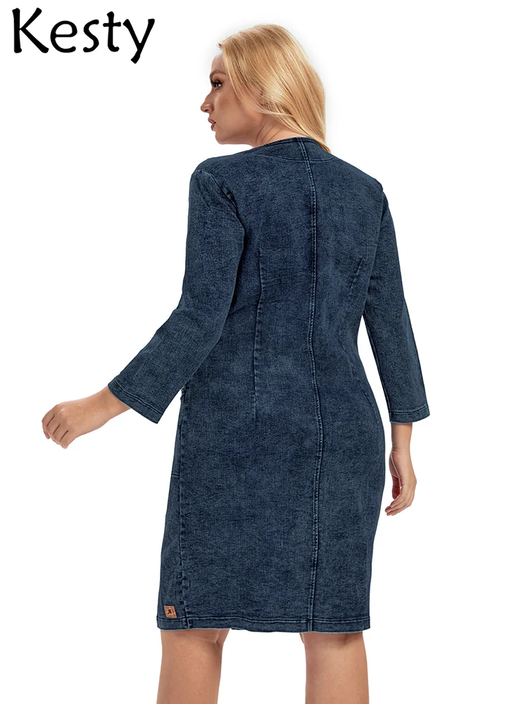 Женское джинсовое платье больших размеров KESTY эластичное приталенное