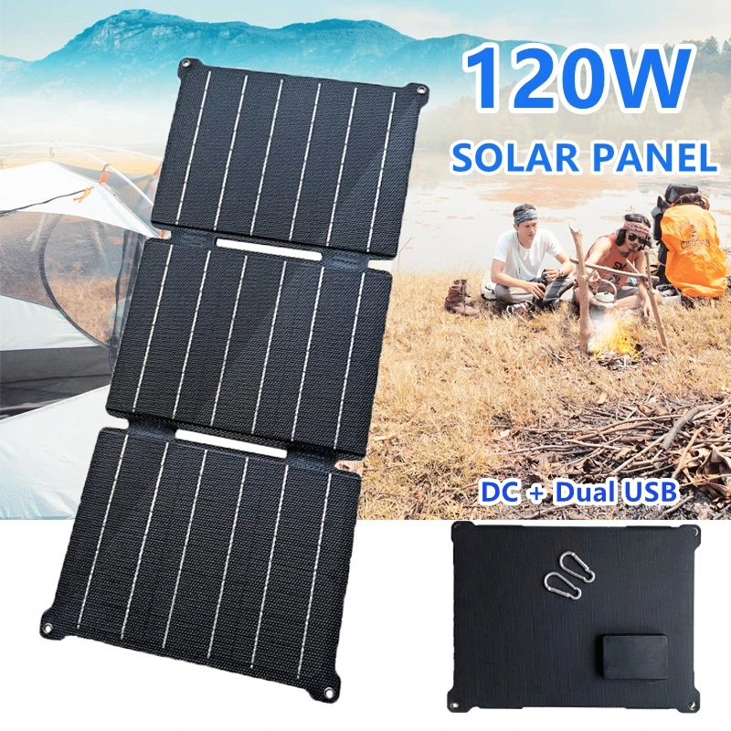 120W Solar Panel Solar Charger ETFE Foldable Solar Plate USB 5V/DC 12V Solar Cells Mobile Phone Charger for Home Outdoor Camping