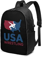 usa wrestling business laptop school bookbag travel backpack with usb charging port headphone port fit 17 in