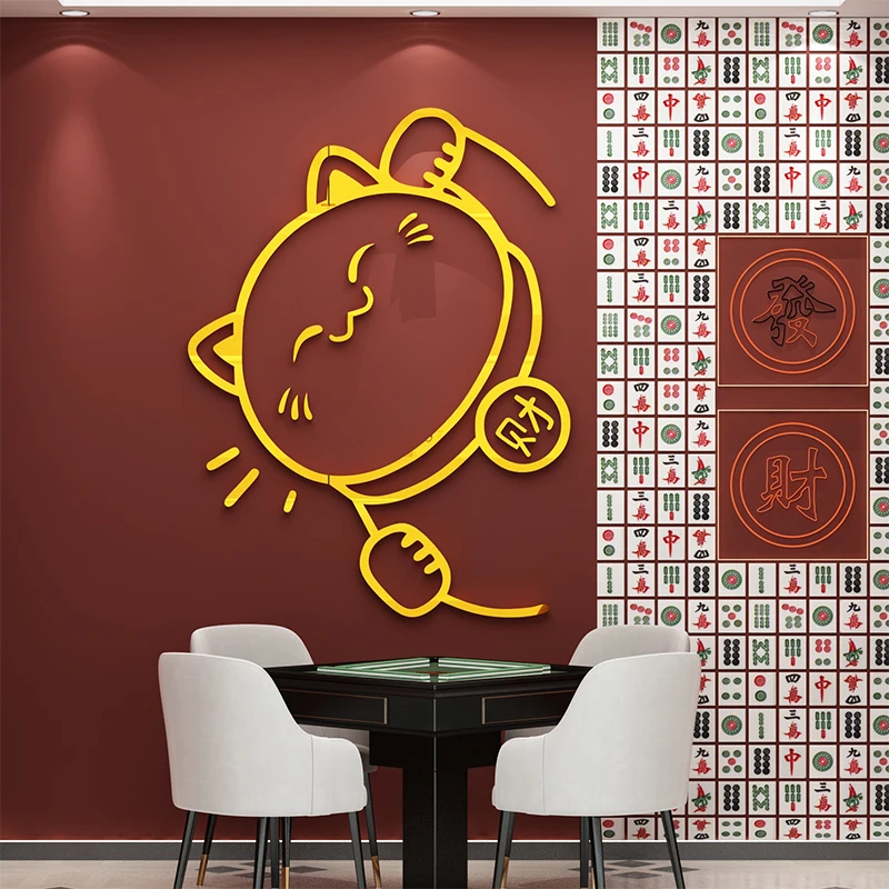 

WS269 cat chess and card room mahjong hall decoration layout supplies creative decoration cultural wall background sticker