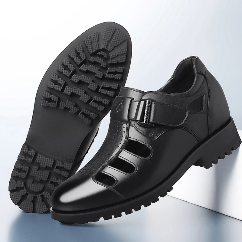 Летние сандалии-лифты мужская обувь из натуральной кожи дышащая с полыми