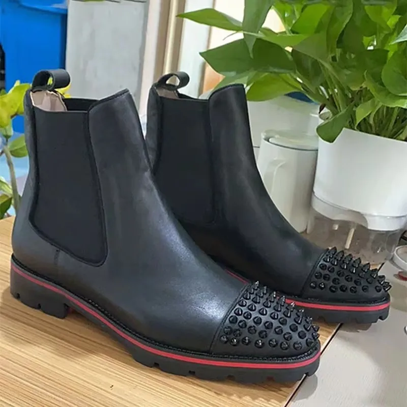 Дизайнерская обувь Классические мужские ботильоны из эластичной кожи с шипами