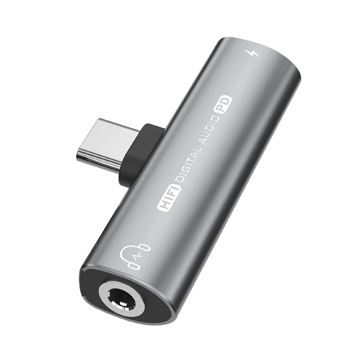 

2In1 USB Type-C to USB C/3.5mm Earphone Adapter Headphone DAC Audio Converter 32Bit/384KHz Digital Decoder PD27W Grey